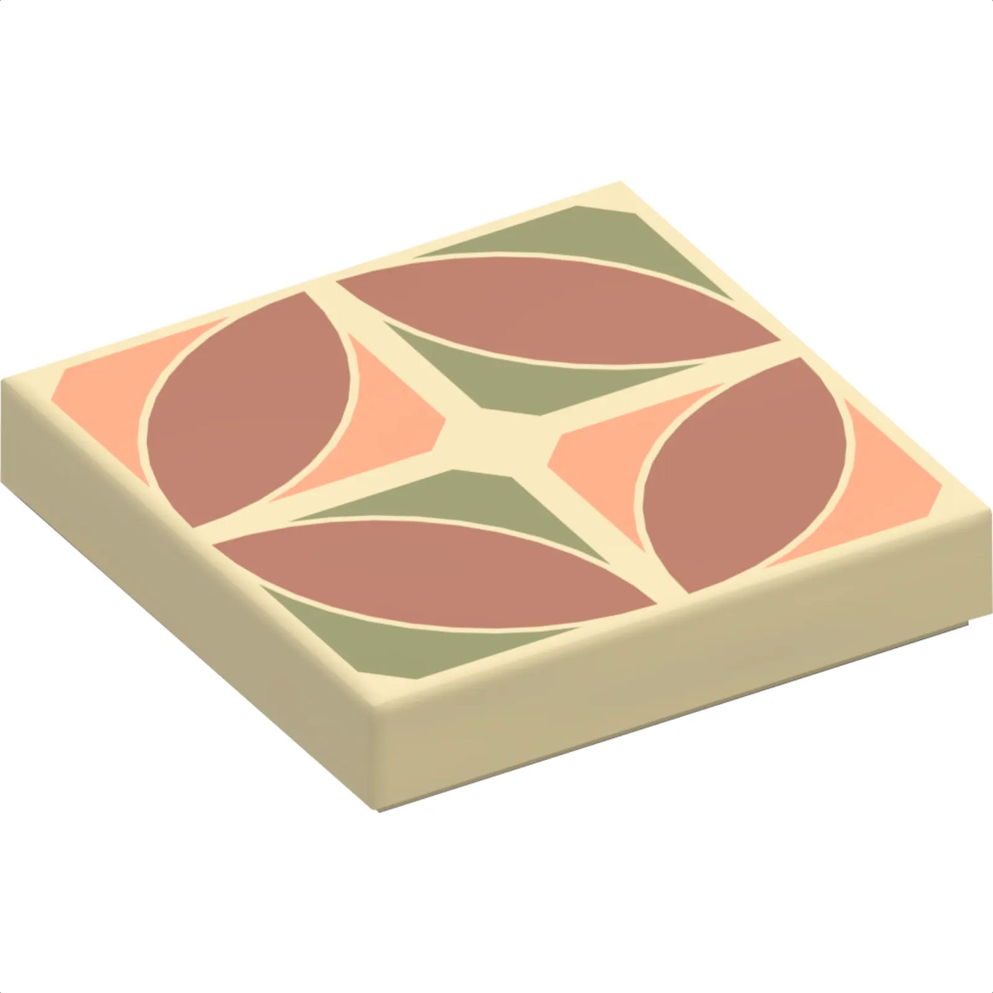 Part 3068pb2183 - Tile 2 x 2 with Dark Orange Pointed Ovals in Nougat and Olive Green Quarters Pattern