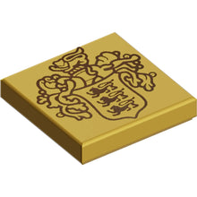 Part 3068pb2262 - Tile 2 x 2 with Reddish Brown Disney Castle Crest on Gold Background Pattern