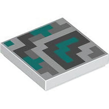 Part 3068pb2328 - Tile 2 x 2 with Pixelated Dark Bluish Gray, Dark Turquoise and Light Bluish Gray Shapes and Squares Pattern (Minecraft Terracotta Tiles)
