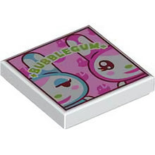 Part 3068pb2353 - Tile 2 x 2 with Medium Azure and Dark Pink Rabbits, Lime 'BUBBLE GUM' on Bright Pink Background Pattern (Animal Crossing K.K. Slider Album Cover)