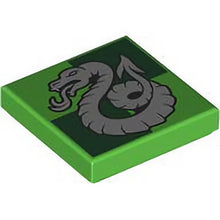 Part 3068pb2358 - Tile 2 x 2 with Silver Slytherin Crest on Dark Green Squares Pattern