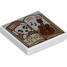Part 3068pb2361 - Tile 2 x 2 with Open Book with White Dog, Dark Red Guitar, and Medium Nougat Music Notes Pattern (Animal Crossing K.K. Slider)
