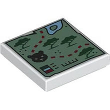 Part 3068pb2391 - Tile 2 x 2 with Map with Sand Green Land, Dark Green Trees, Black Tiger Head and Dark Red Dotted Line Pattern