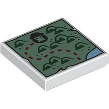Part 3068pb2392 - Tile 2 x 2 with Map with Sand Green Land, Dark Green Hills, Black Gorilla Head and Dark Red Dotted Line Pattern