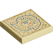 Part 3068pb2551 - Tile 2 x 2 with Map with Medium Blue 'ANTARCTICA' and 'SOUTH POLE', Dark Tan Compass Rose and Border, Red Dotted Lines Pattern