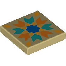Part 3068pb2562 - Tile 2 x 2 with Orange and Dark Turquoise Chevrons / Arrows, Yellow Diamonds and Blue Star Pattern