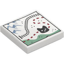 Part 3068pb2658 - Tile 2 x 2 with Map, Sand Blue Mountains, Black Train Tracks and Wolf Head, Reddish Brown Dotted Line Path, Sand Green Area Pattern