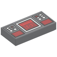 Part 3069pb0777 - Tile 1 x 2 with SW Dark Red Target Screen, Dark Red and Silver Buttons Pattern