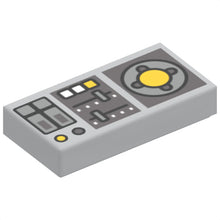 Part 3069pb0847 - Tile 1 x 2 with Vehicle Control Panel, Silver Sliders, Yellow Buttons, Dark Bluish Gray Panels Pattern