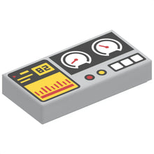 Part 3069pb0855 - Tile 1 x 2 with Black '82', Yellow and Red Bar Chart and Buttons, White Gauges Pattern