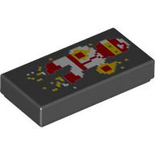 Part 3069pb0878 - Tile 1 x 2 with Pixelated Red and White Ninja with Hands on Fire Pattern