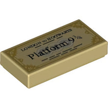 Part 3069pb0974 - Tile 1 x 2 with Black 'LONDON TO HOGWARTS' and 'Platform 9 3/4' Train Ticket with Gold Edges Pattern
