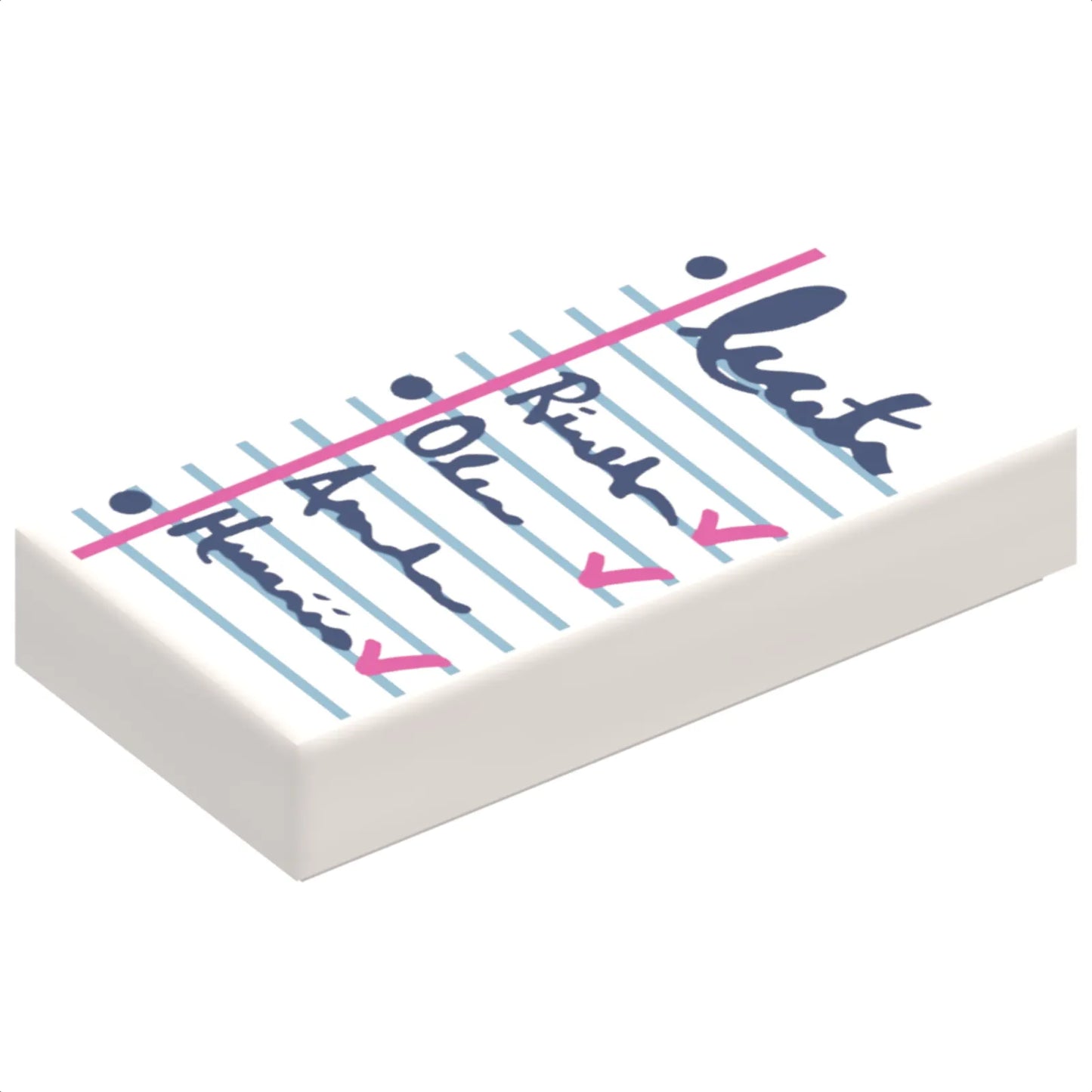 Part 3069pb0989 - Tile 1 x 2 with Notepad with Dark Blue List and Dark Pink Check Marks Pattern