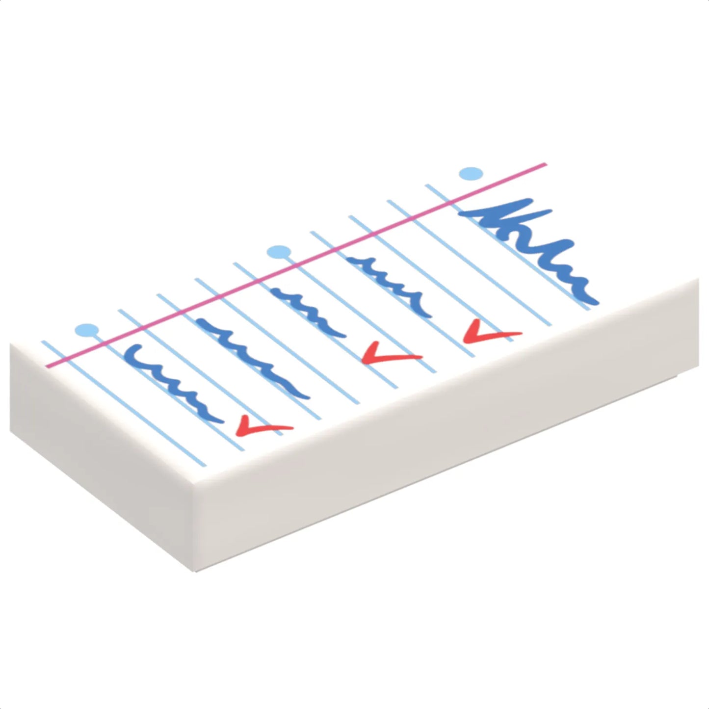 Part 3069pb0990 - Tile 1 x 2 with Notepad with Blue List and Red Check Marks Pattern