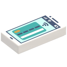 Part 3069pb1062 - Tile 1 x 2 with Cell Phone / Smartphone with Dark Turquoise Debit / Credit Card and Dark Blue Signal Strength on Light Aqua Screen Pattern