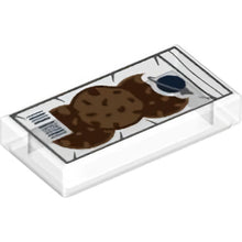 Part 3069pb1078 - Tile 1 x 2 with Blue and Silver Classic Space Logo, Reddish Brown and Medium Nougat Cookies, Blue Barcode Pattern