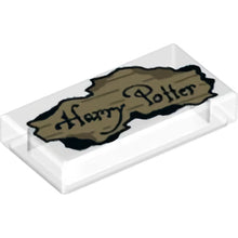 Part 3069pb1083 - Tile 1 x 2 with Dark Brown 'Harry Potter' on Tan Parchment Paper with Dark Tan Lines and Burnt Border Pattern