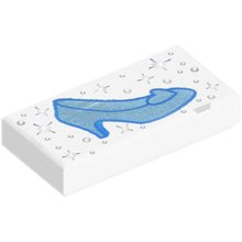 Part 3069pb1169 - Tile 1 x 2 with Metallic Light Blue Shoe with Heel and Heart, Silver Sparkles and Dots Pattern (Cinderella Glass Slipper)