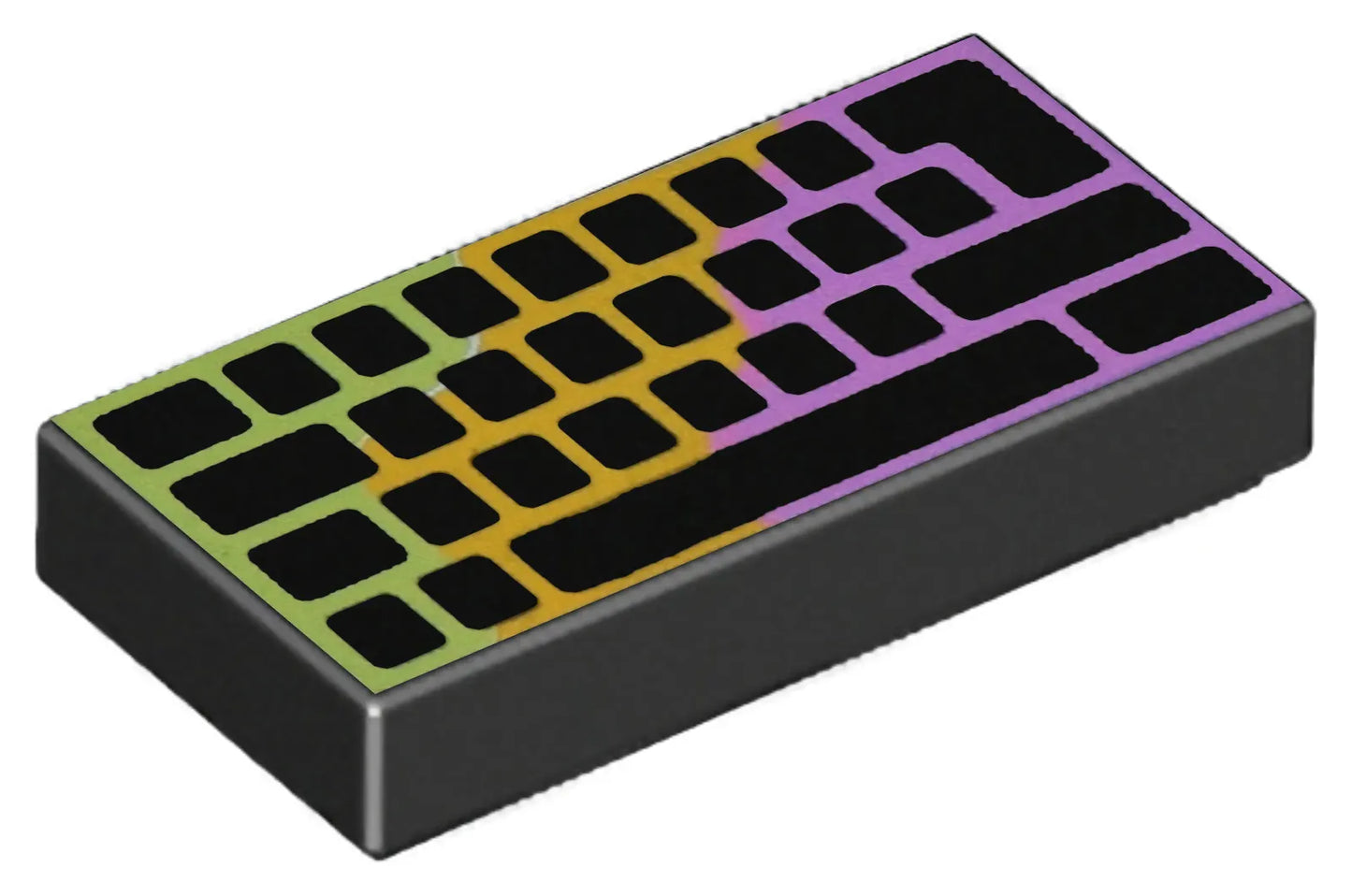 Part 3069pb1205 - Tile 1 x 2 with Computer Keyboard, Dark Pink, Bright Light Orange, and Lime RGB Pattern