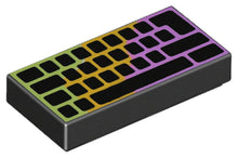 Part 3069pb1205 - Tile 1 x 2 with Computer Keyboard, Dark Pink, Bright Light Orange, and Lime RGB Pattern