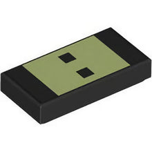 Part 3069pb1227 - Tile 1 x 2 with Yellowish Green Rectangle with 2 Squares Pattern