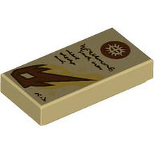 Part 3069pb1242 - Tile 1 x 2 with Reddish Brown Circle with Symbol, Gold Stars and Dark Brown Text Pattern (Dungeons & Dragons Spell Scroll of Magic Missile)