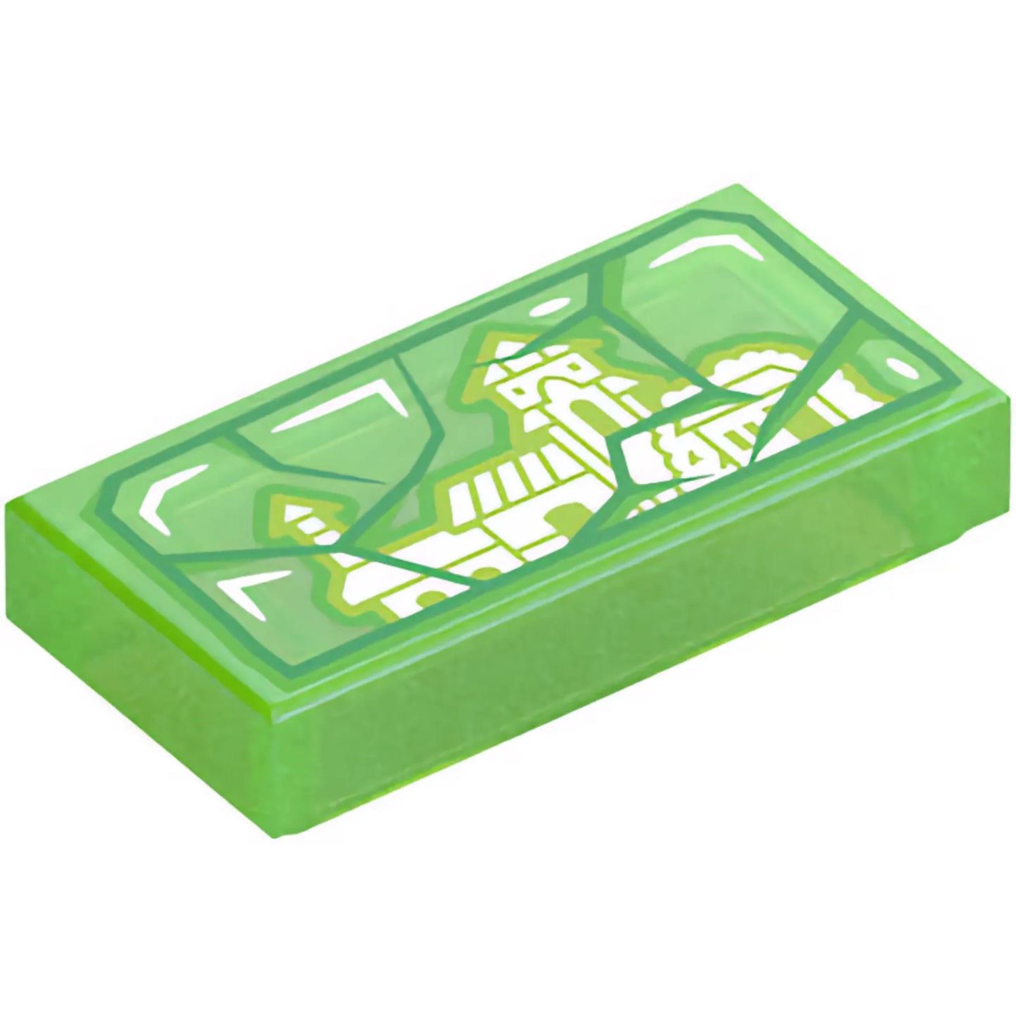 Part 3069pb1256 - Tile 1 x 2 with Green and Bright Green Cracks and Lime and White Casa Madrigal House Top Half Pattern
