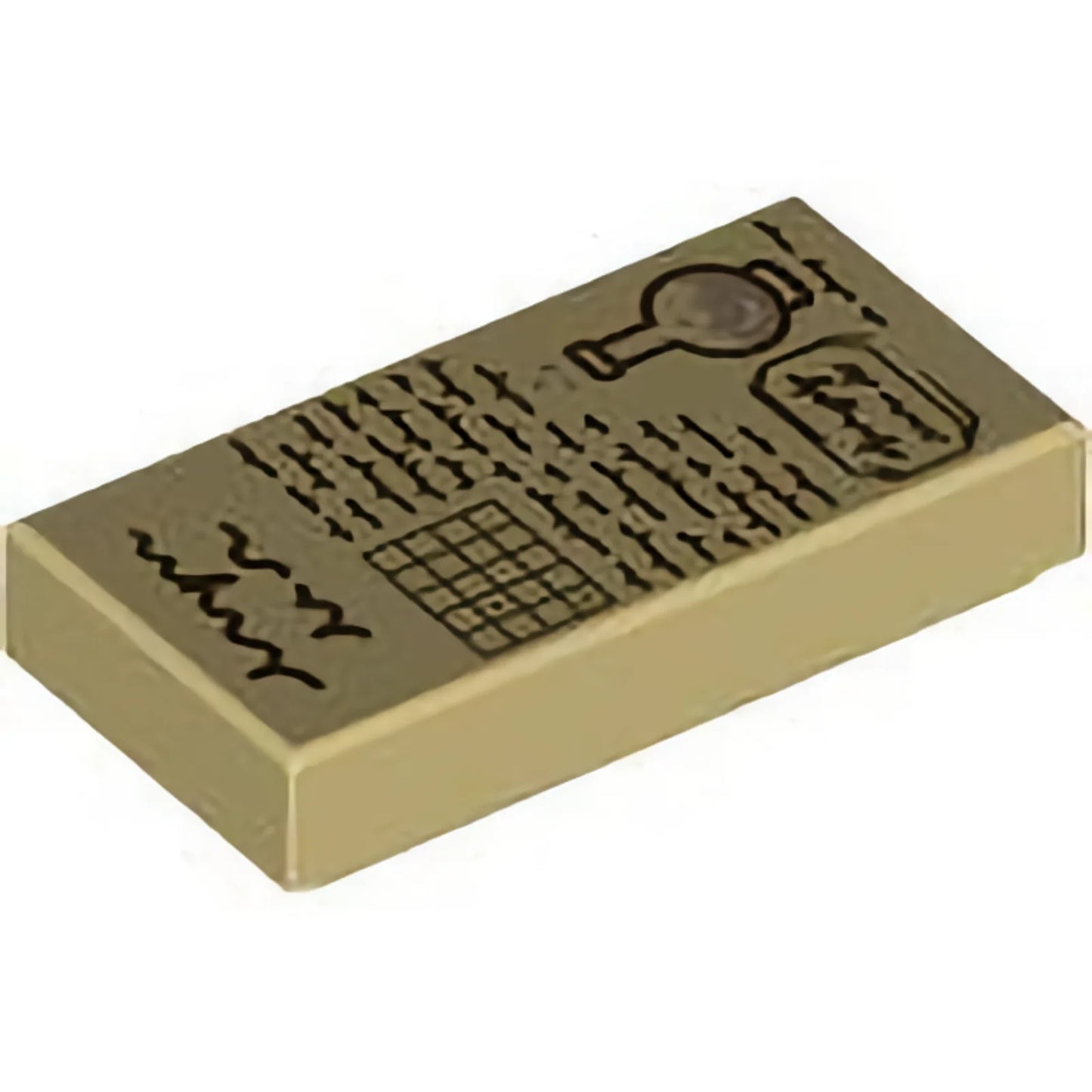 Part 3069pb1263 - Tile 1 x 2 with Dark Brown Scribbles, Grid, and Potion Bottle with Dark Tan Fluid Pattern