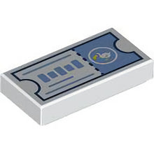 Part 3069pb1270 - Tile 1 x 2 with Dark Blue and Medium Blue Ticket with Tear Line, White and Yellow Bird Pattern (Animal Crossing Dodo Airlines Ticket)