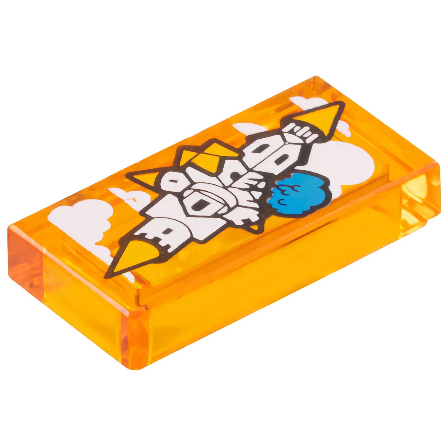 Part 3069pb1274 - Tile 1 x 2 with Floating Castle in the Sky with Orange Roofs, White Clouds and Dark Azure Tree Pattern