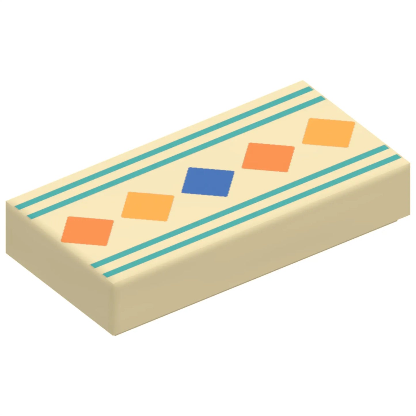Part 3069pb1314 - Tile 1 x 2 with Orange, Yellow and Blue Squares and Dark Turquoise Border Lines Pattern