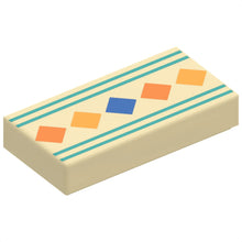 Part 3069pb1314 - Tile 1 x 2 with Orange, Yellow and Blue Squares and Dark Turquoise Border Lines Pattern