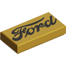 Part 3069pb1487 - Tile 1 x 2 with Black Classic 'FORD' Logo Font and Gold Background Pattern