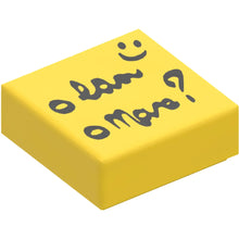 Part 3070pb093 - Tile 1 x 1 with Black Script, Question Mark, and Smiley Face Pattern