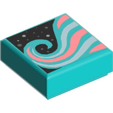 Part 3070pb136 - Tile 1 x 1 with Metallic Light Blue and Coral Swirl on Black Background Pattern