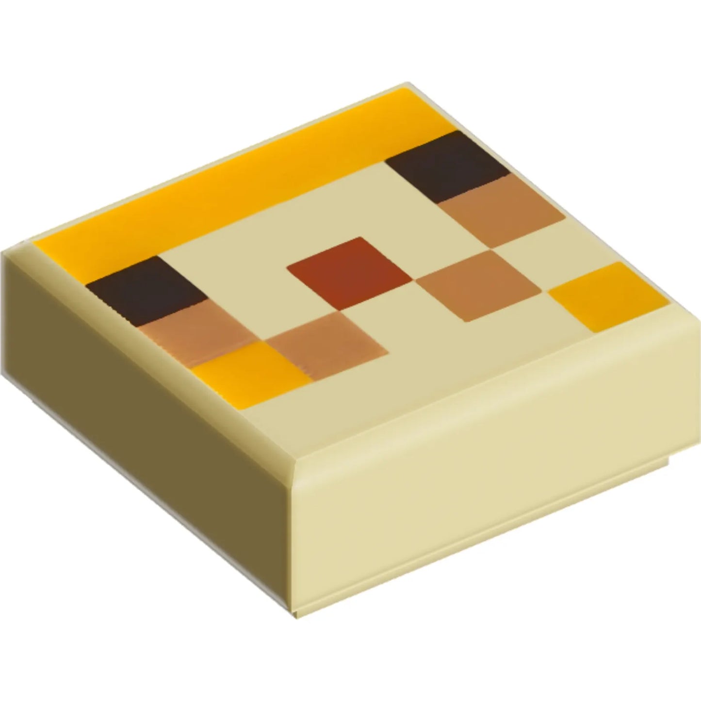 Part 3070pb183 - Tile 1 x 1 with Pixelated Black, Bright Light Orange, Medium Nougat, and Reddish Brown Squares Pattern (Minecraft Pufferfish Fry Face)