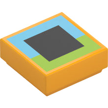 Part 3070pb353 - Tile 1 x 1 with Black Square on Medium Azure and Lime Background Pattern (Minecraft Big Beak Eye)