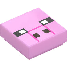 Part 3070pb363 - Tile 1 x 1 with Black and White Squares, Dark Brown Rectangles and Dark Pink Lines Pattern (Minecraft Micromob Pig Face)