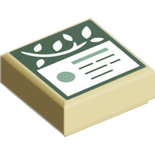 Part 3070pb367 - Tile 1 x 1 with White Vine and Information Plaque with Sand Green Bar and Dot and Writing / Lines on Dark Green Background Pattern
