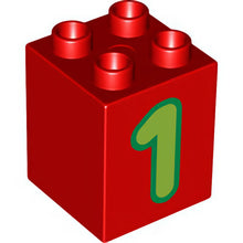 Part 31110pb073 - Duplo, Brick 2 x 2 x 2 with Number 1 Lime Pattern