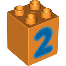 Part 31110pb074 - Duplo, Brick 2 x 2 x 2 with Number 2 Blue Pattern