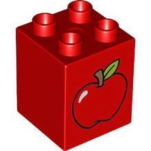 Part 31110pb087 - Duplo, Brick 2 x 2 x 2 with Apple Pattern