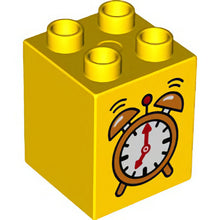 Part 31110pb092 - Duplo, Brick 2 x 2 x 2 with Alarm Clock Pattern