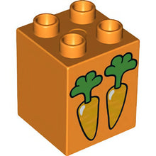 Part 31110pb116 - Duplo, Brick 2 x 2 x 2 with 2 Carrots Pattern