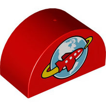 Part 31213pb030 - Duplo, Brick 2 x 4 x 2 Slope Curved Double with Airplane Circling Globe Pattern
