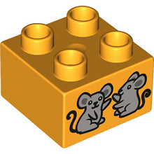 Part 3437pb051 - Duplo, Brick 2 x 2 with 2 Mice Pattern