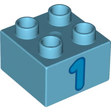 Part 3437pb062 - Duplo, Brick 2 x 2 with Dark Azure Number 1 with Blue Outline Pattern