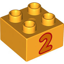 Part 3437pb063 - Duplo, Brick 2 x 2 with Number 2 Orange Pattern