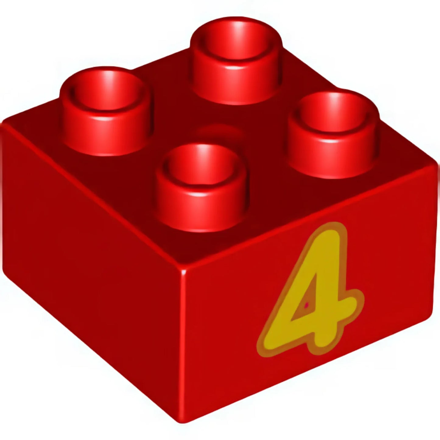 Part 3437pb066 - Duplo, Brick 2 x 2 with Number 4 Bright Light Orange Pattern