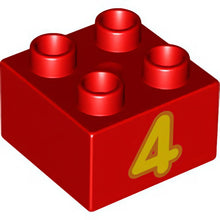 Part 3437pb066 - Duplo, Brick 2 x 2 with Number 4 Bright Light Orange Pattern